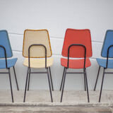 Set of 4 vintage chairs in metal and vinyl