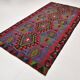 Geometric Blue & Green Vintage Kilim Rug, 154x305Cm