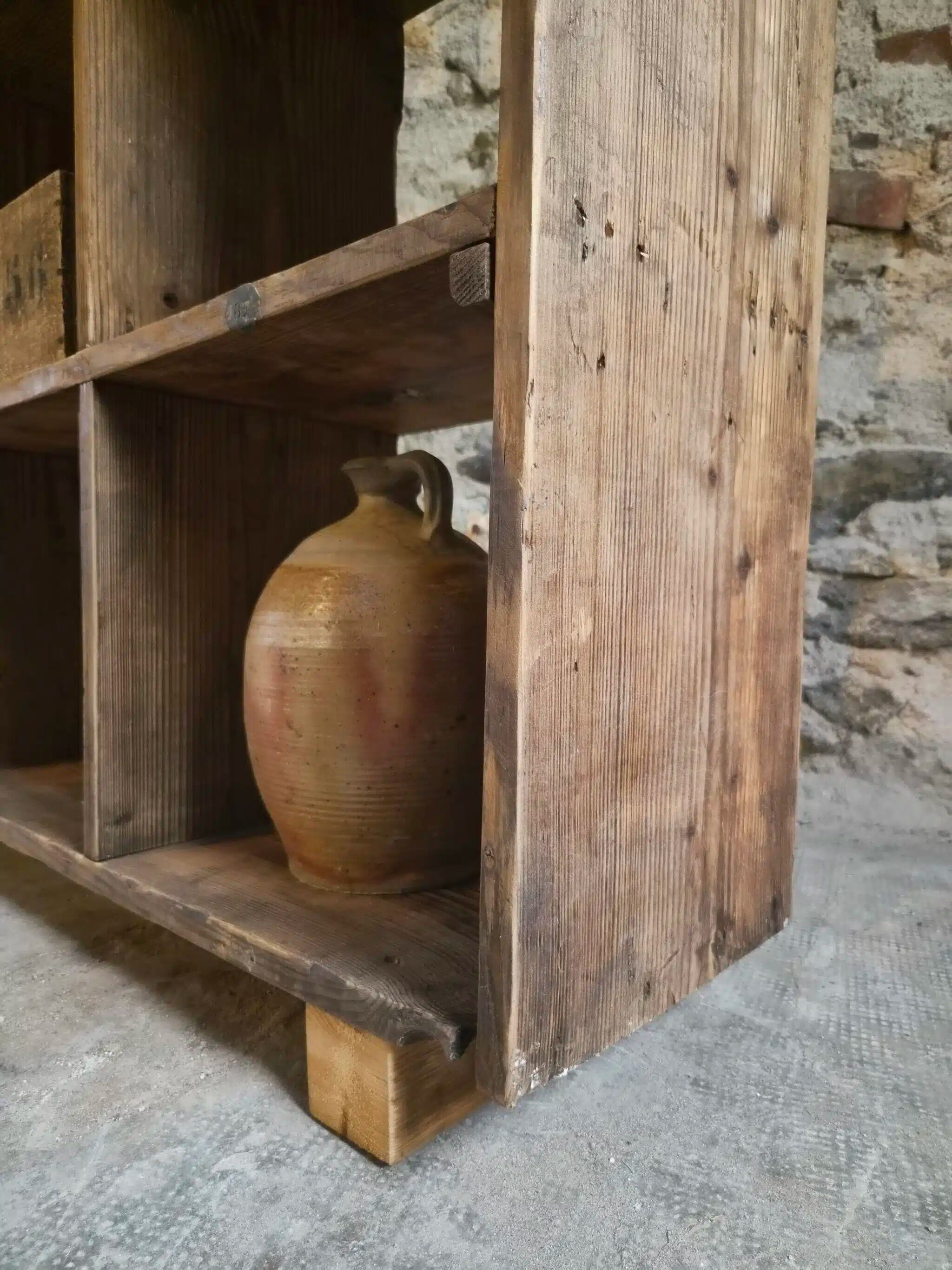 Old industrial shelf / room divider in pine, France, early 20th century