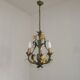 French Vintage 3 Light Cage Chandelier Hand Painted Floral Design