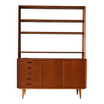 Bibliothèque scandinave vintage en teck avec tiroirs