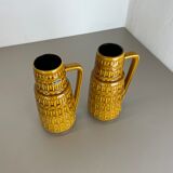 Set of Two Pottery Fat Lava Vases "ochre pattern" by Scheurich, Germany, 1970s