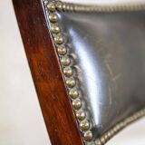 Vintage Walnut Folding Chair in Dark-Green Leather, 1950s