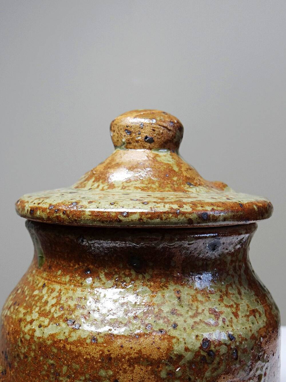 Tobacco or spice jar, vintage pyrite stoneware box, La Borne craftsmanship