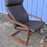 Ikea Vintage "Poang" Leather Relaxation Lounge Chair Brown