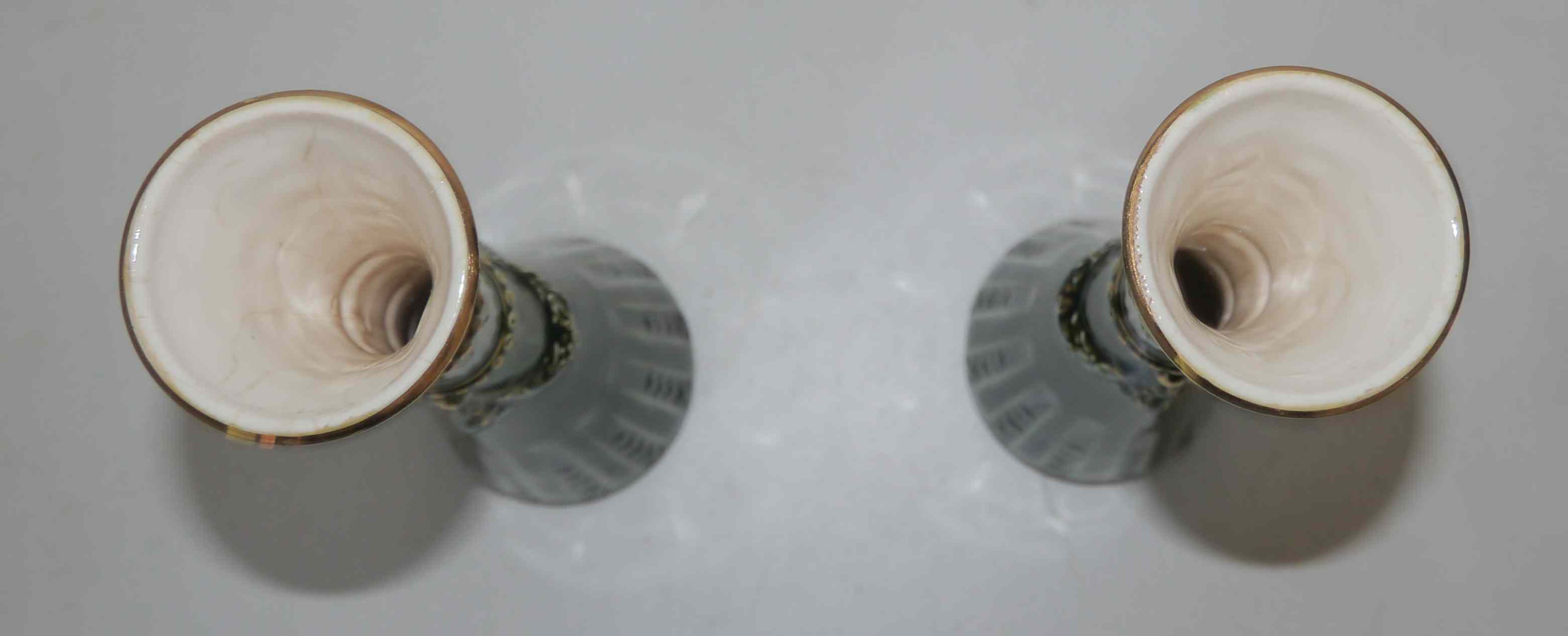 Pair of art deco soliflore vases in slurry
