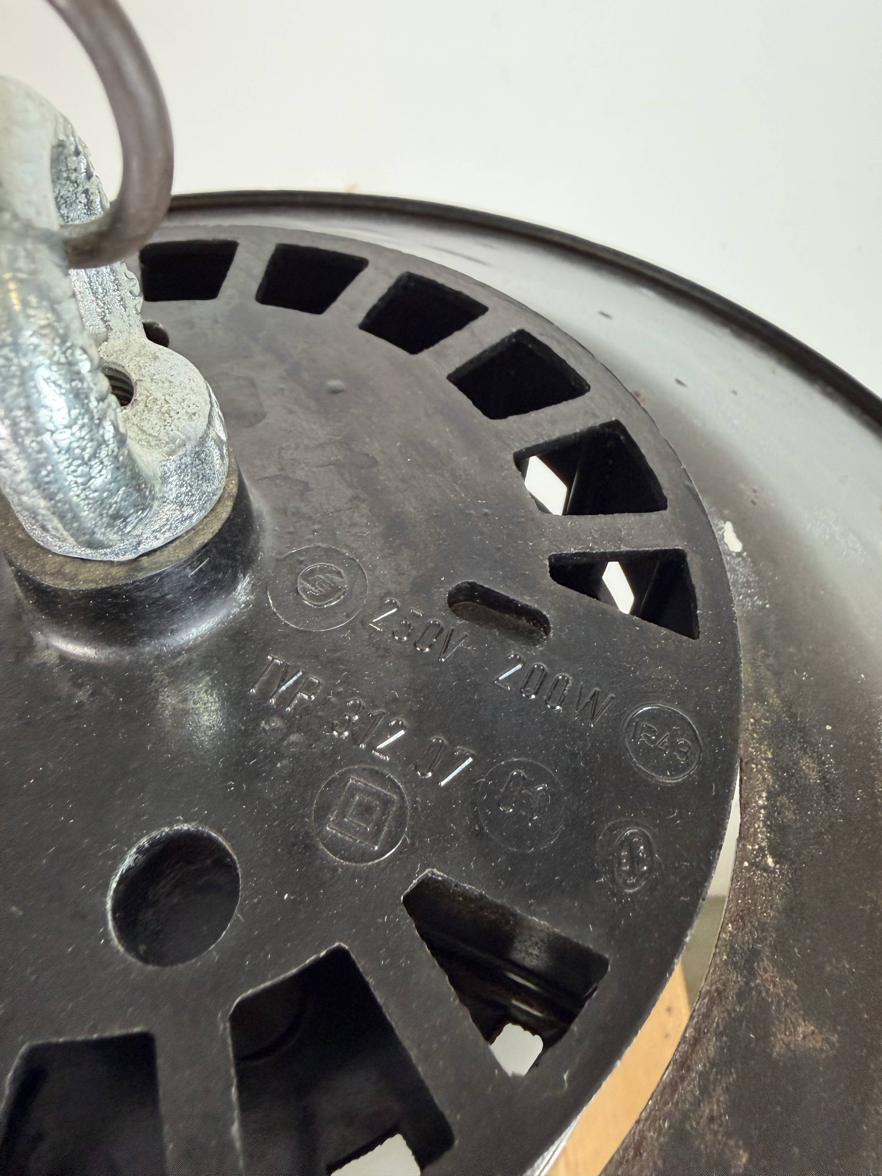 Industrial Grey Enamel Cage Pendant Lamp, 1960s