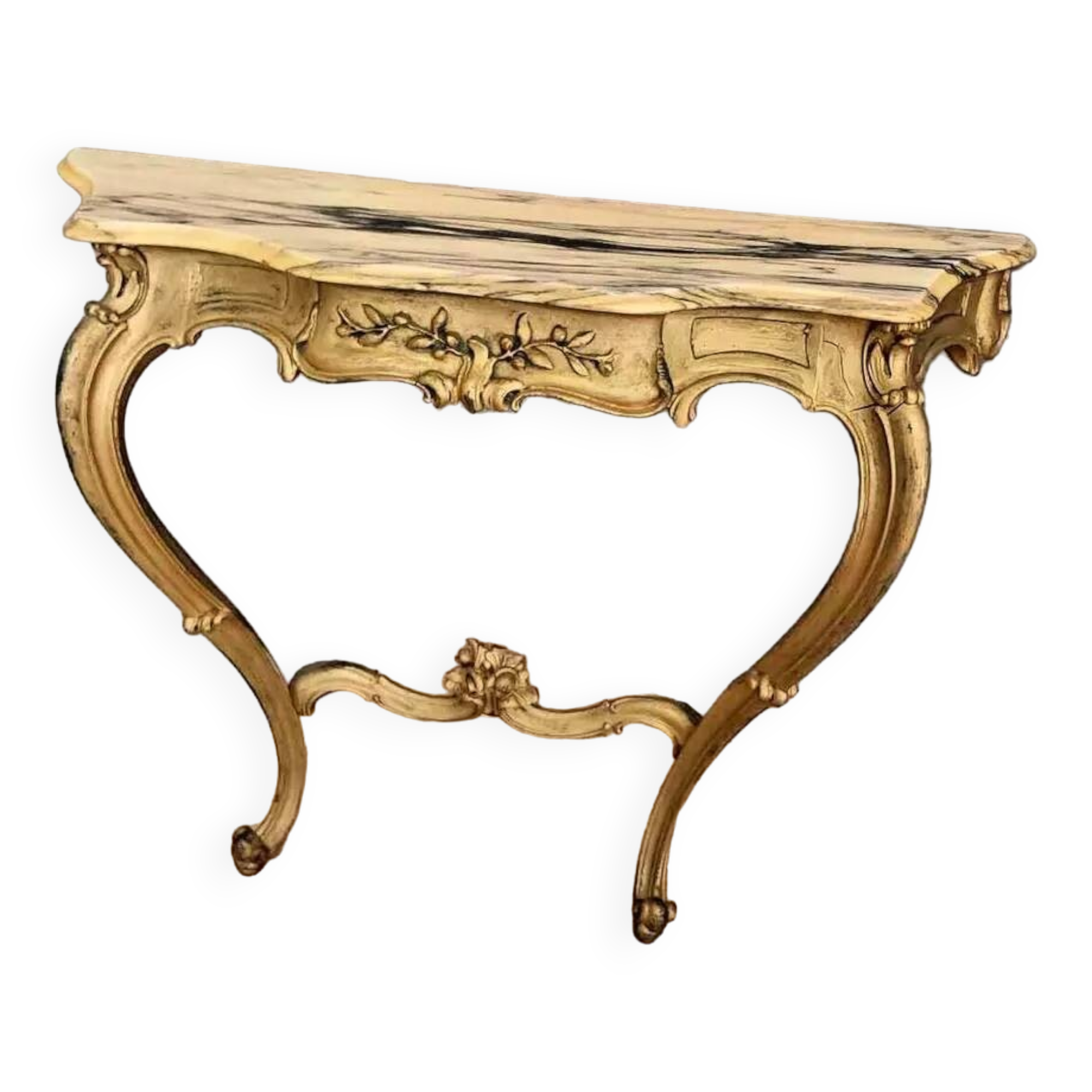 Curved Venetian console in gilded wood, Louis XV style, 20th century