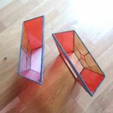 Pair of vintage stained glass and glass paste wall lights.