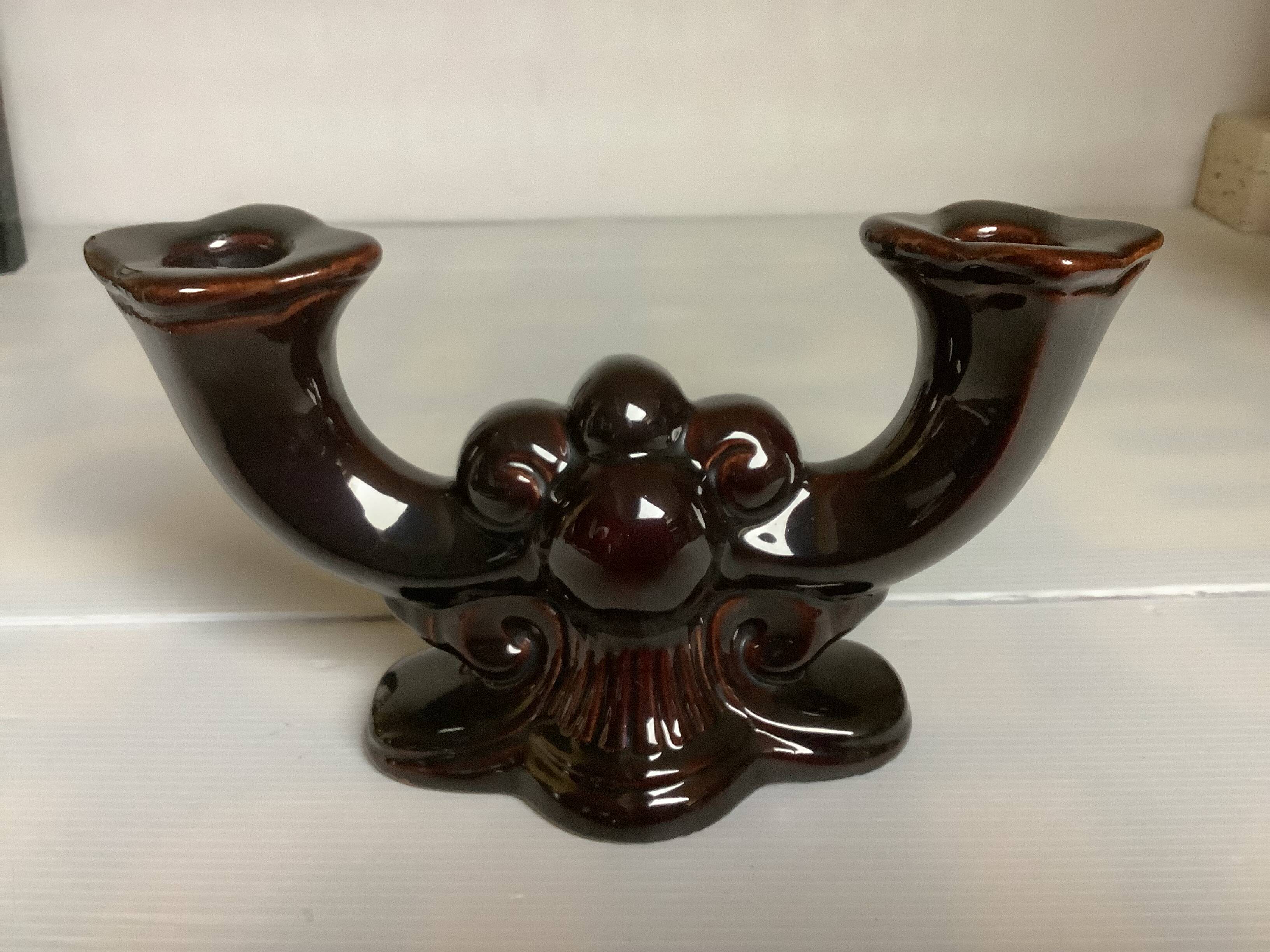 Art Deco brown double candle holder