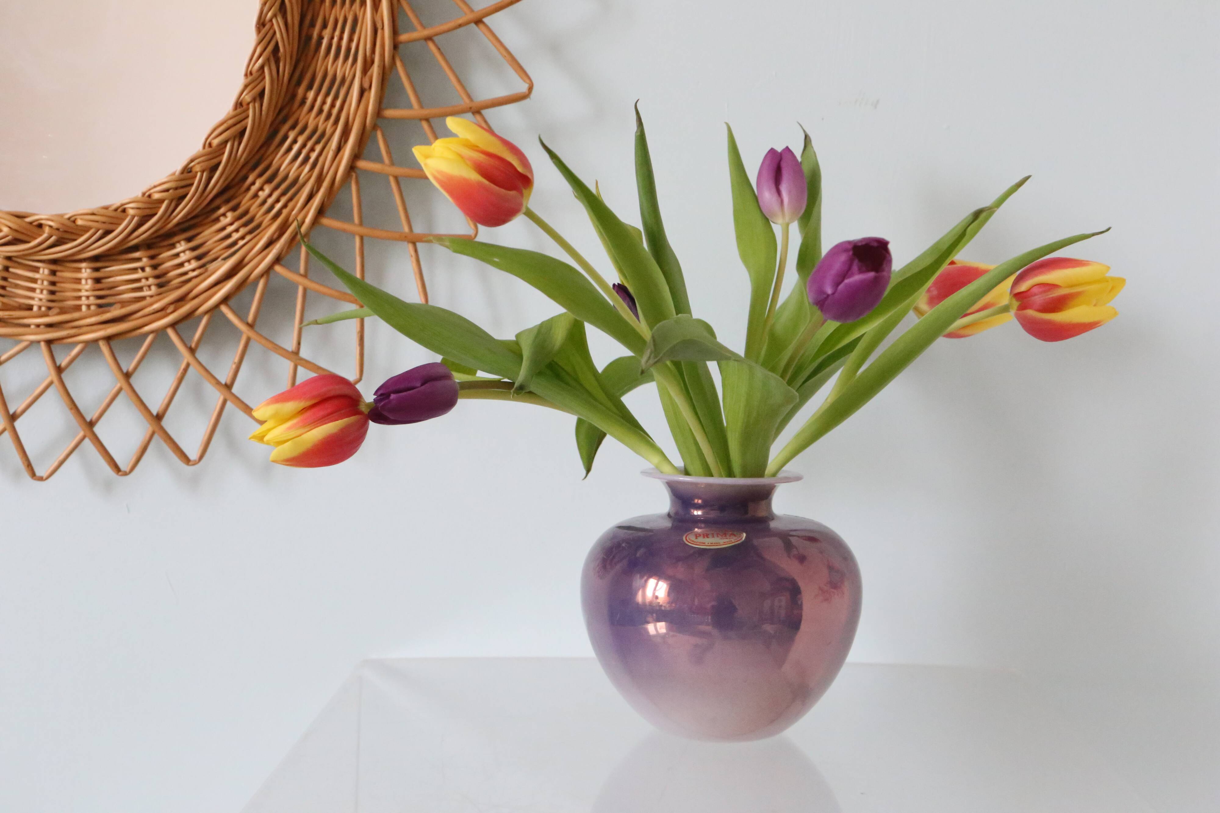 Iridescent glass ball vase, vintage, 1980