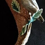 Vase cornet bouquetière barbotine rose oiseau et fleurs