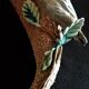 Vase cornet bouquetière barbotine rose oiseau et fleurs