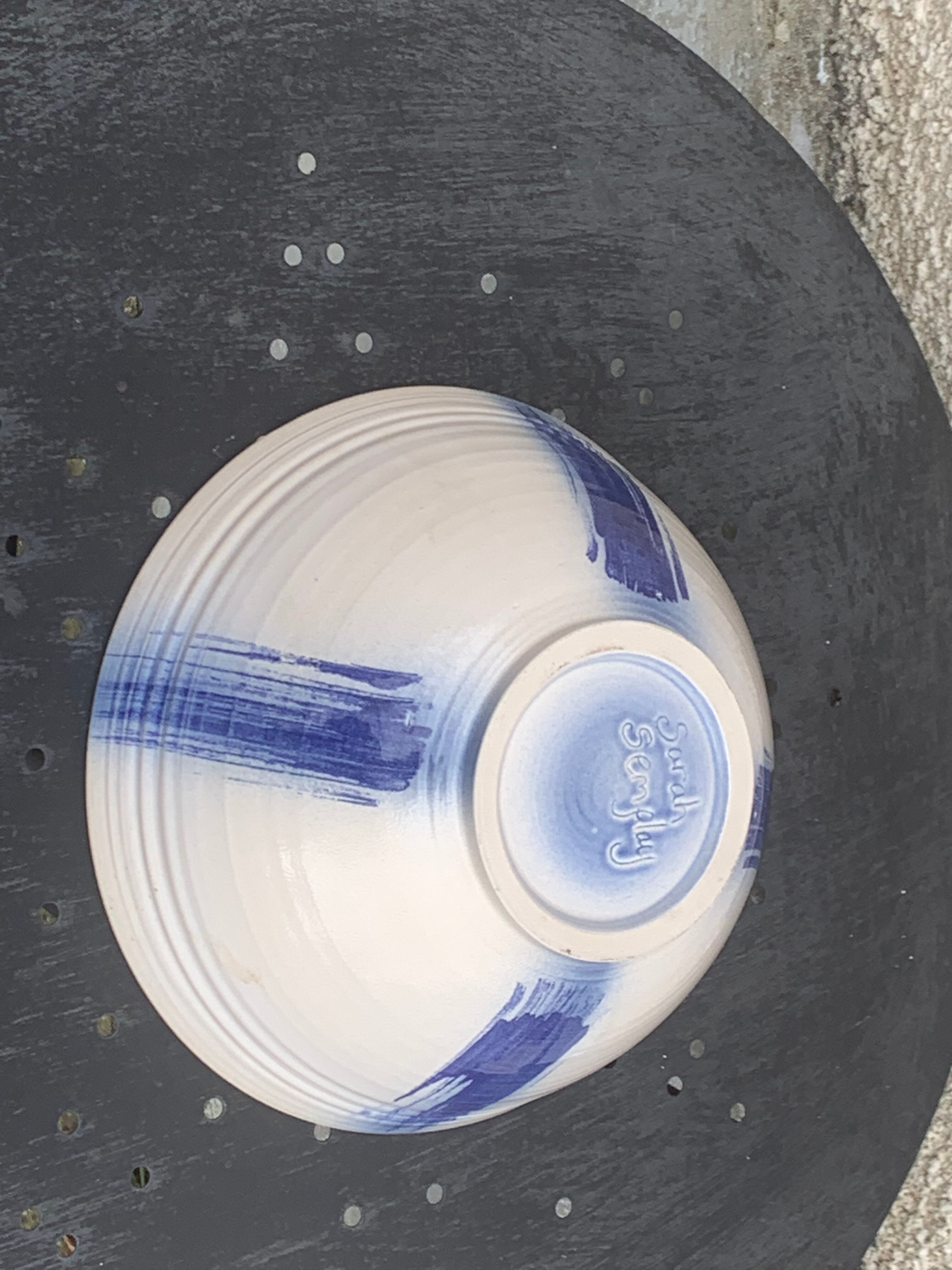 Glazed ceramic salad bowl signed by ceramicist Sarah Semplay vintage