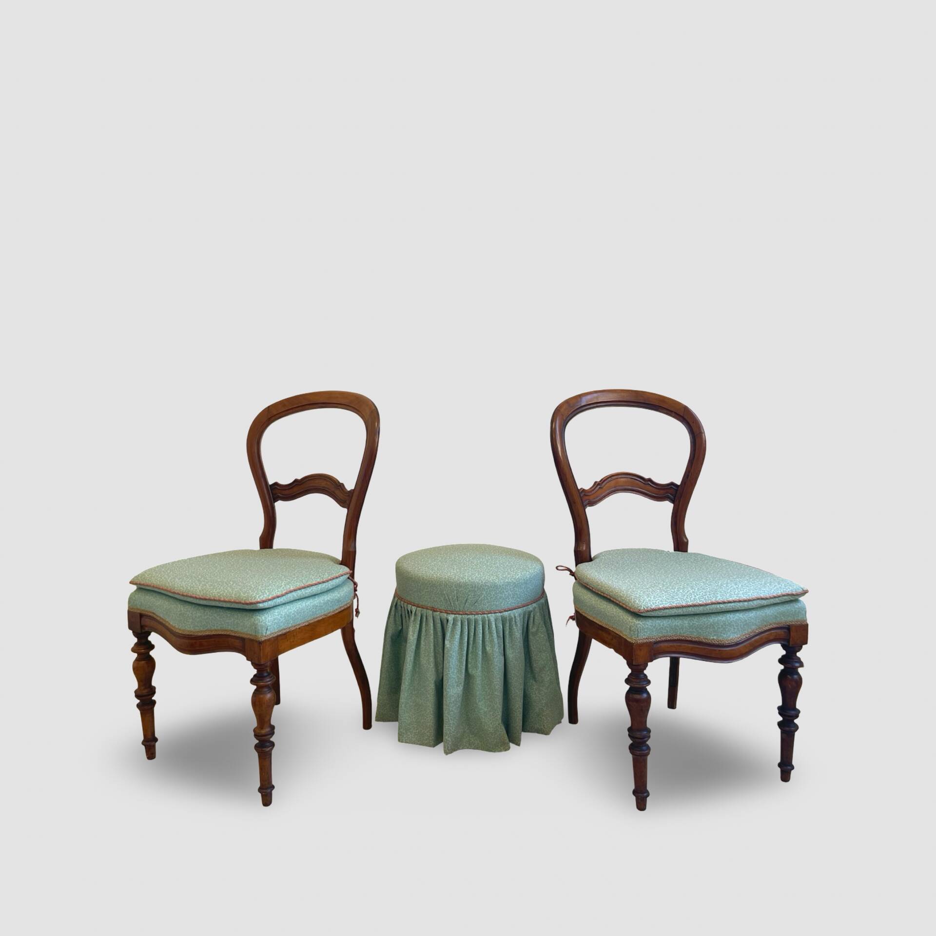 Antique Victorian era ballon back chairs and stool