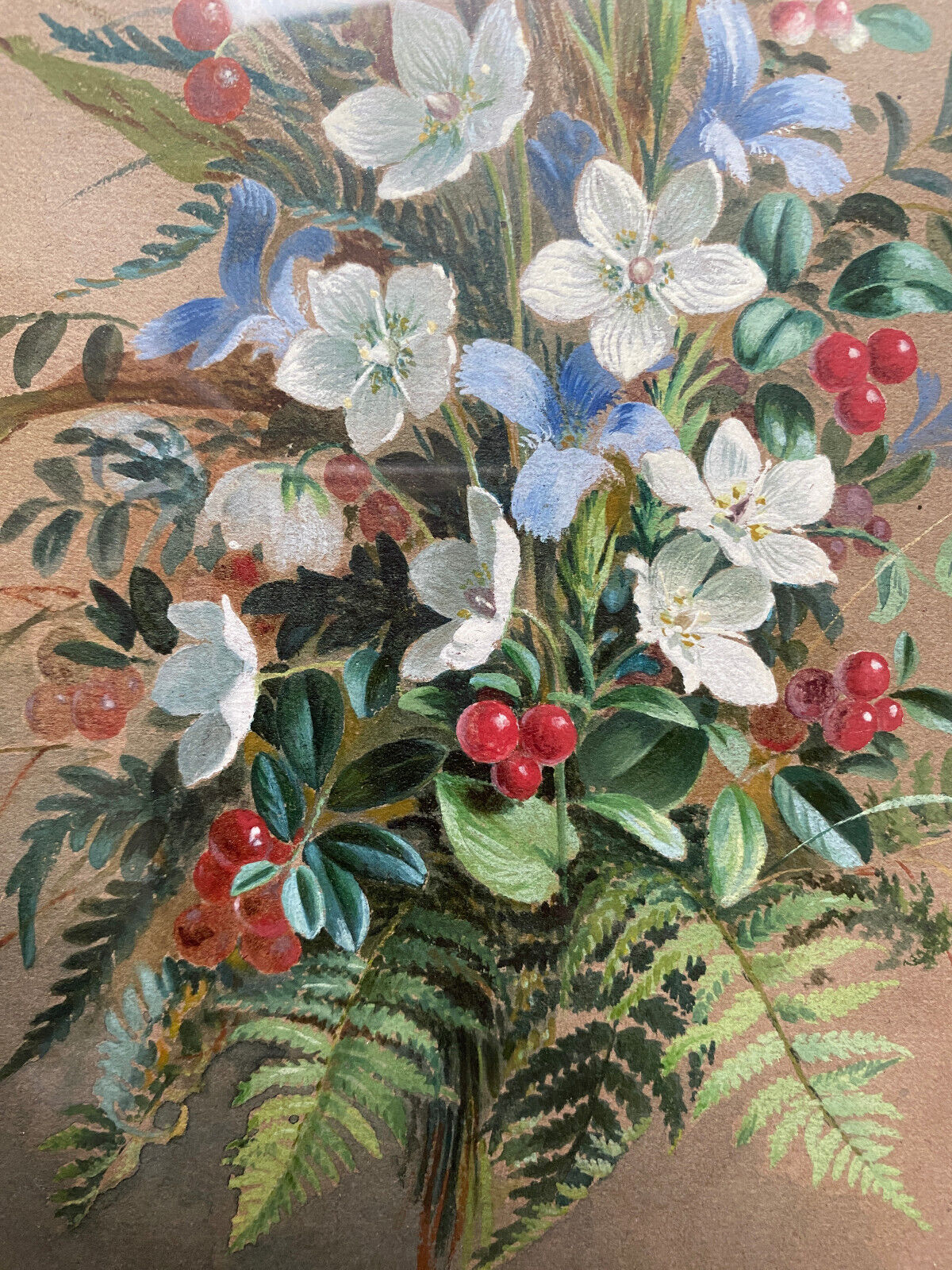 Gouache painting "Fleurs des champs" signed by Oscar HUGUENIN (1842-1903)