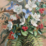 Gouache painting "Fleurs des champs" signed by Oscar HUGUENIN (1842-1903)