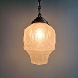 Art Deco suspension in frosted pressed moulded glass, 1920s-30s.