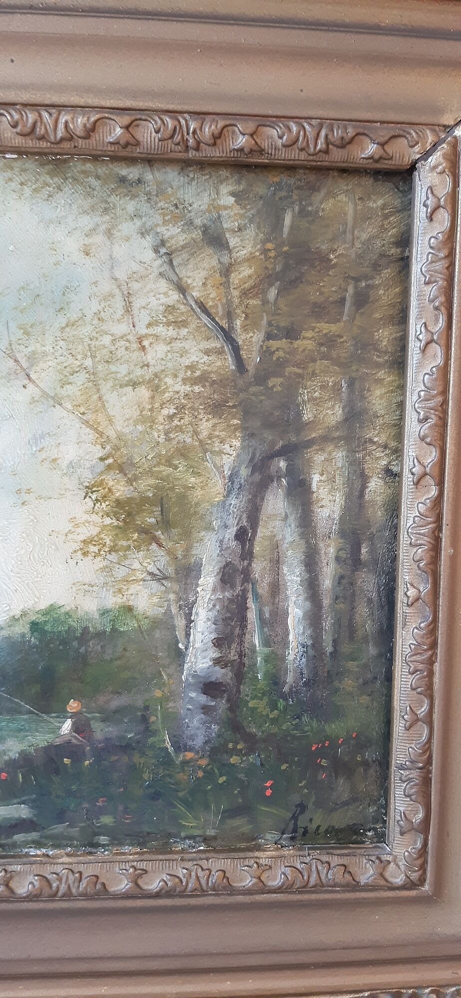 Old painting oil on wood fisherman signed XVIIIth