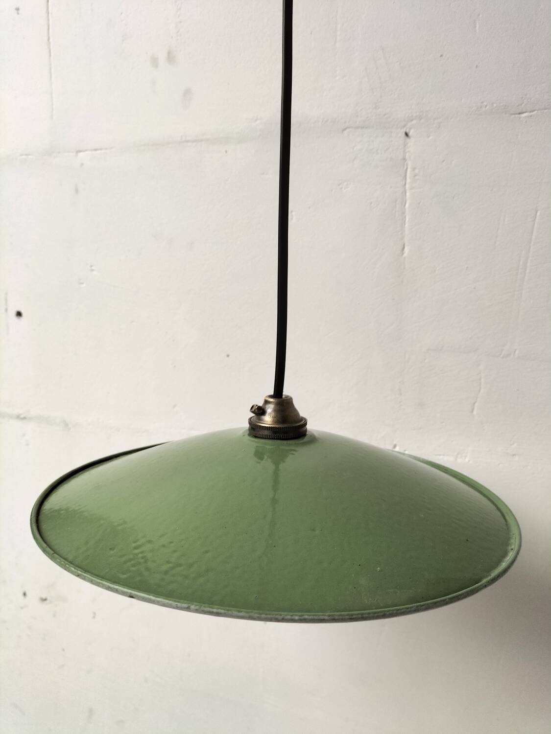 Pair of enamelled metal pendant lights