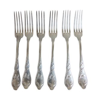 BOULENGER Cacao - 6 Forks 1900 Art Nouveau Silver Metal Jugendstil