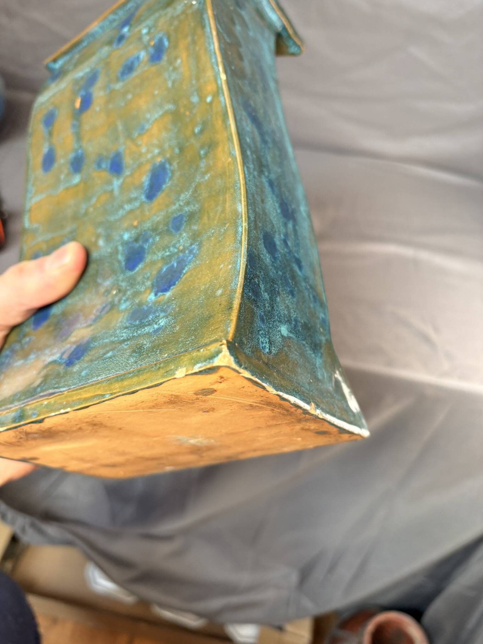 Vintage Modern Brutalist Blue Green Ceramic Vase Germany