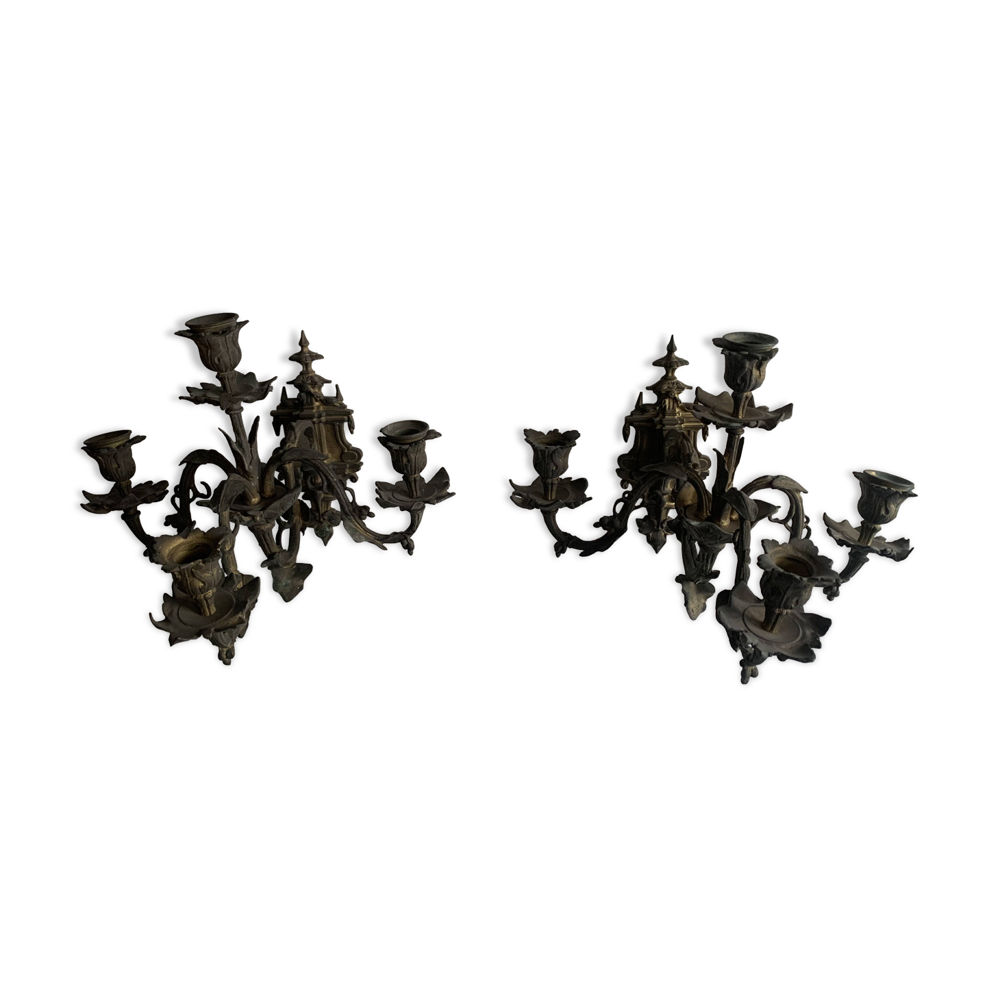 Pair of Napoleon III 4-branch bronze wall lights