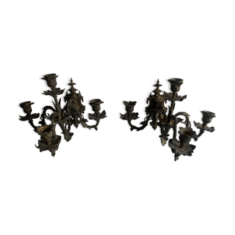 Pair of Napoleon III 4-branch bronze wall lights