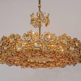 Chandelier in gilded brass and crystal glass inlaid by Palwa, Germany, 1970s.