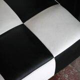 Banquette Roche Bobois cuir damier noir et blanc, banquette basse
