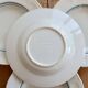 4 vintage ivory earthenware deep plates – double blue borders
