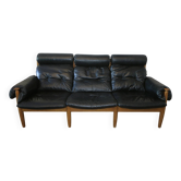 Mid-century leather 3-seater sofa with wrap-around armrests, Sweden, 1960s