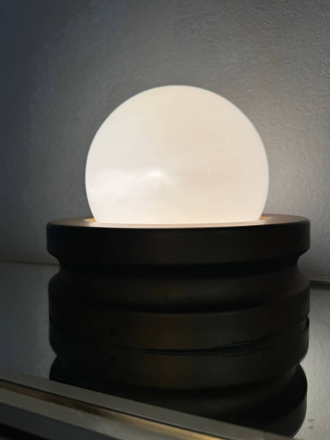 Opaline ball lamp with gold base from the 70s