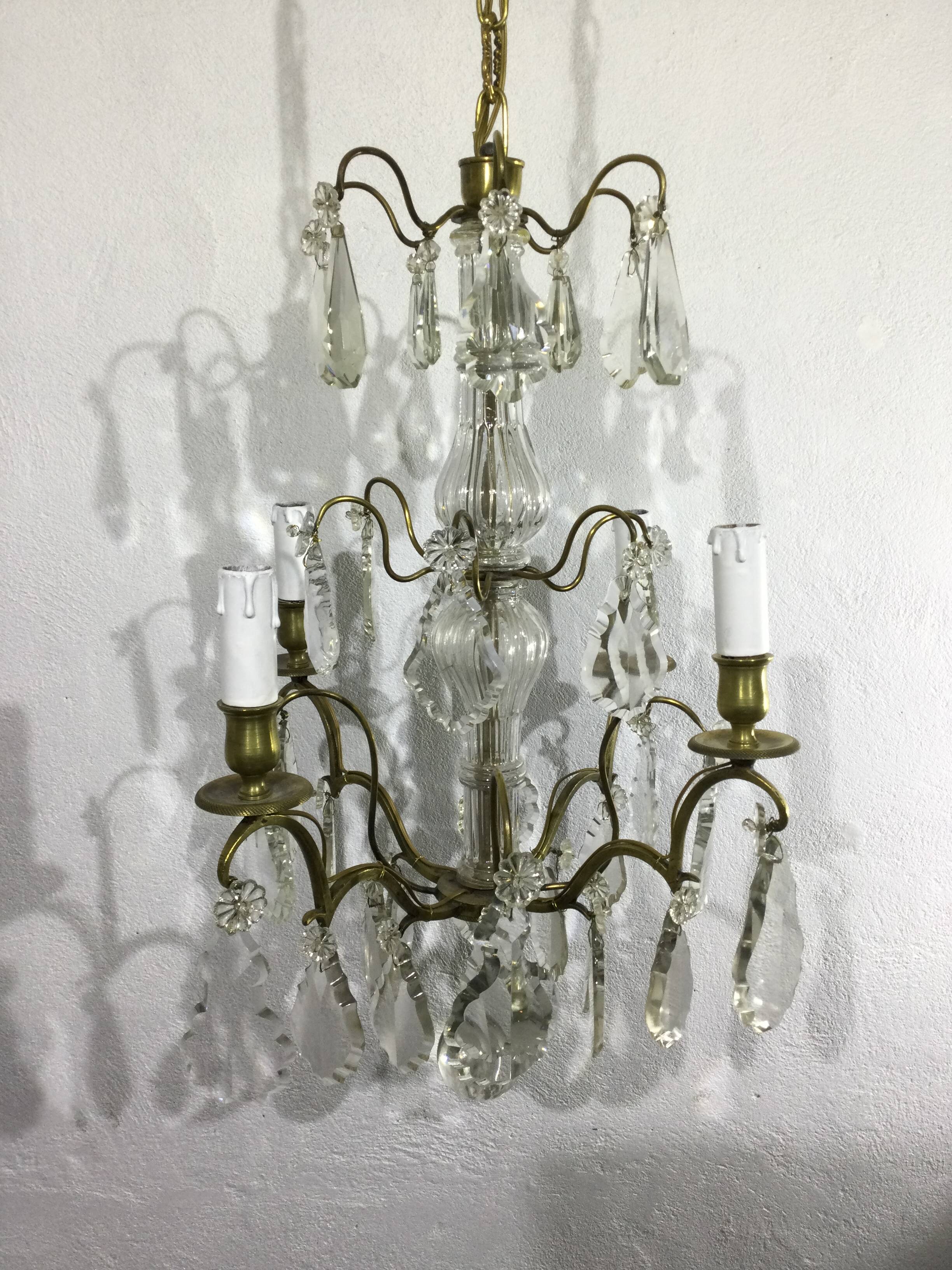 4 light bronze and crystal chandelier