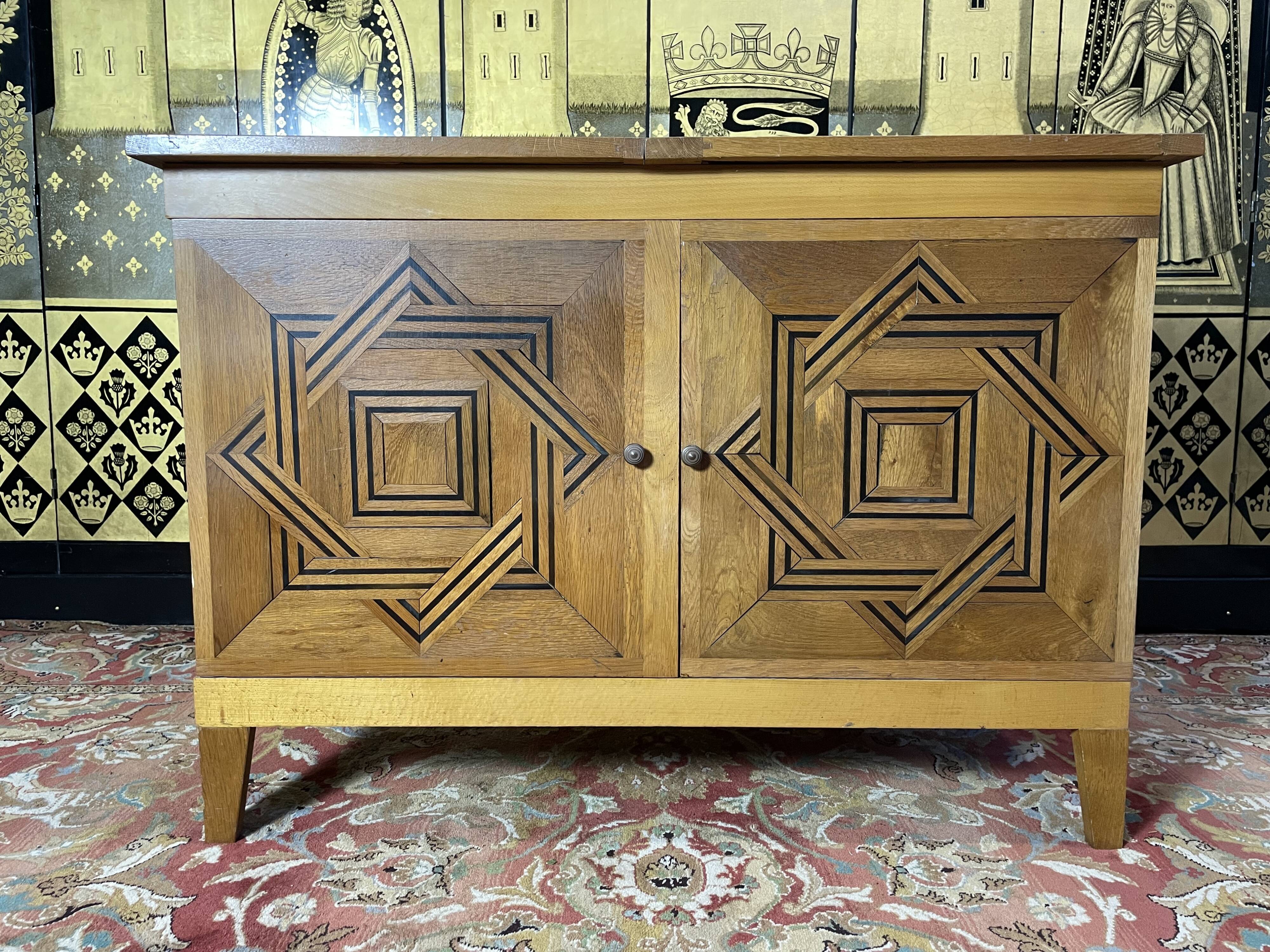 Vintage low sideboard in parqueted oak 1960