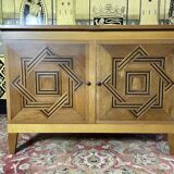 Vintage low sideboard in parqueted oak 1960