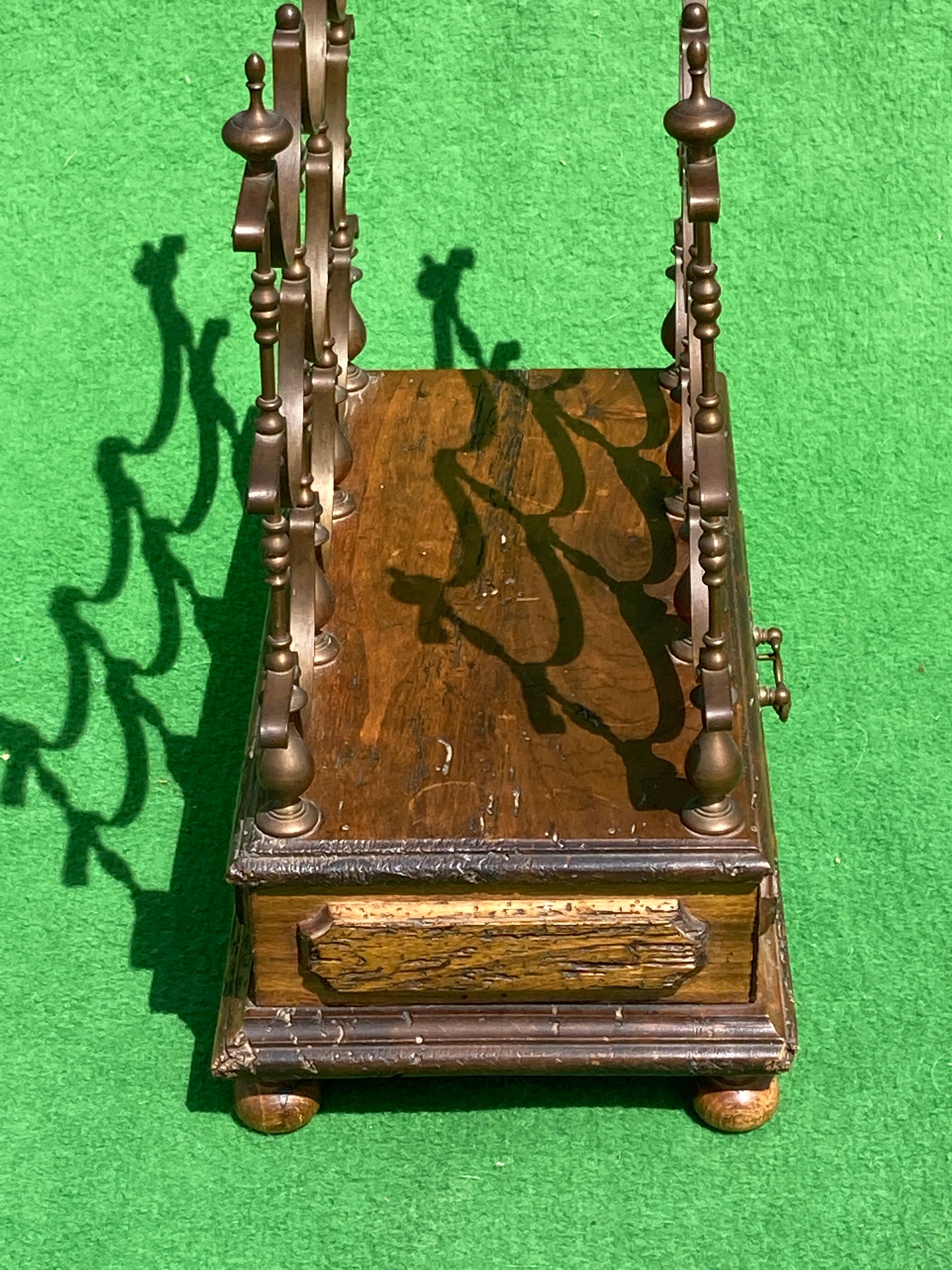 1950s Italian brass and wood wine rack with drawer
