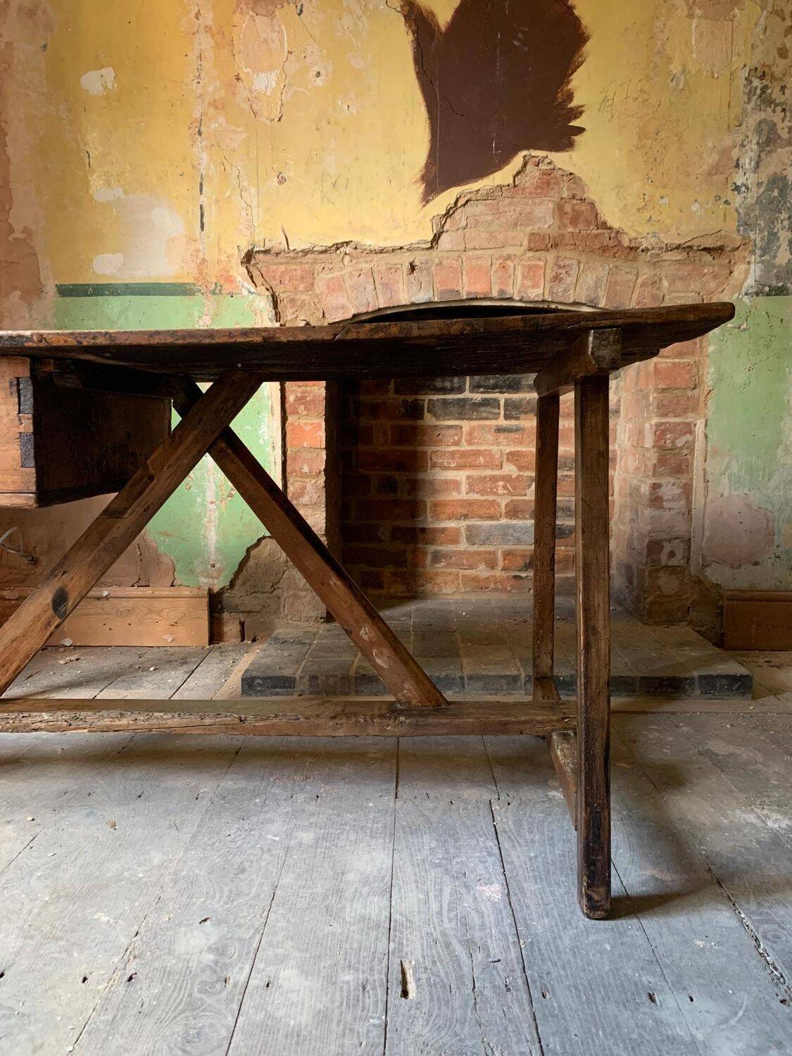 19th Century Continental Primitive Vernacular Kitchen Prep Table with Drawe