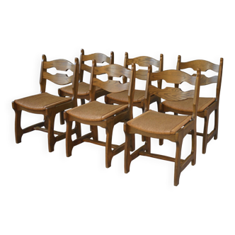 Set of 6 GUILLERME ET CHAMBRON 1950's dining room chairs