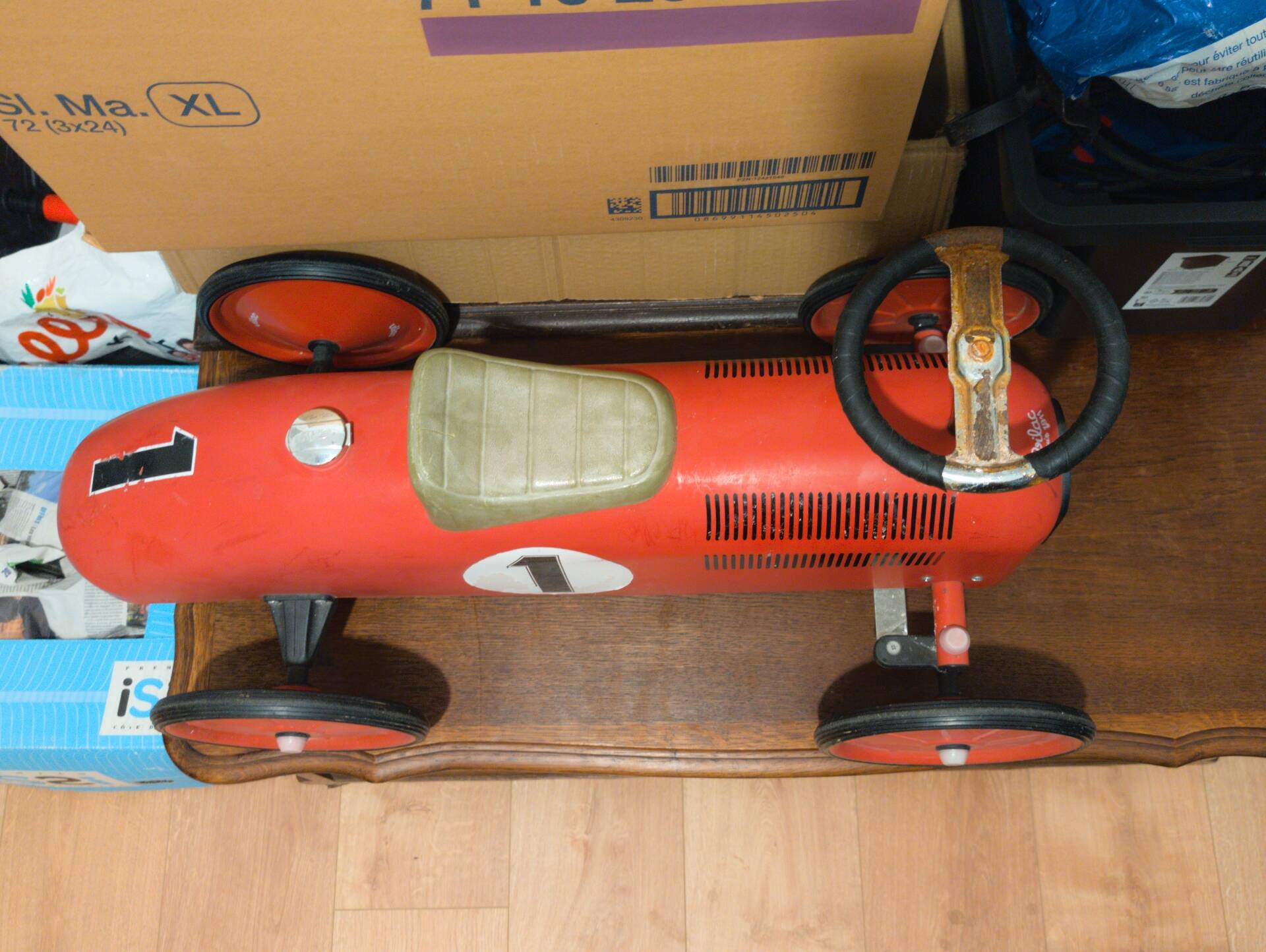 Vintage No. 1 Red Metal Racing Car Carrier - Car