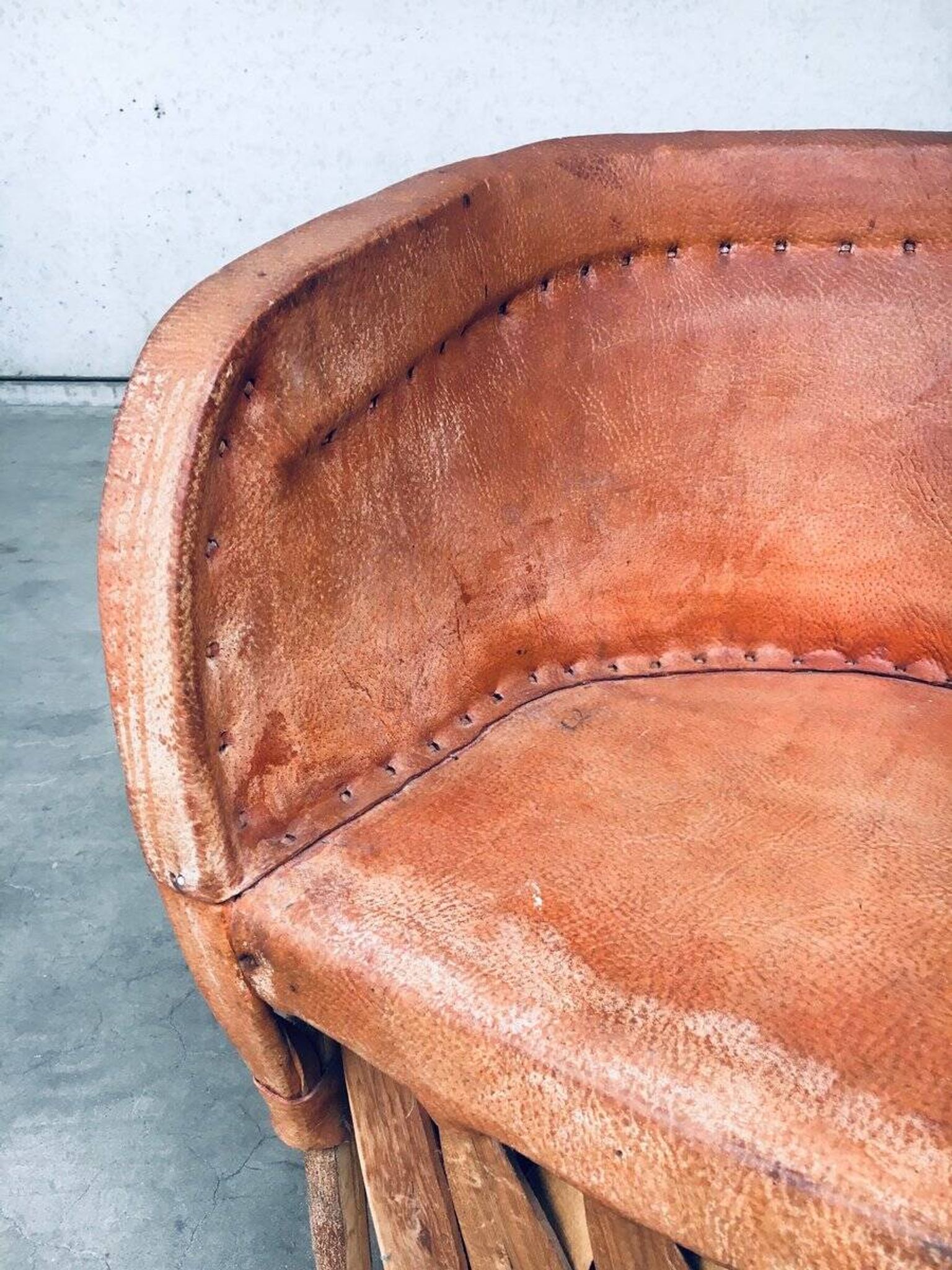 Mexican Art Populaire Artisan Made Leather Table & Chairs by Wim Rietveld, 1970s, Set of 5
