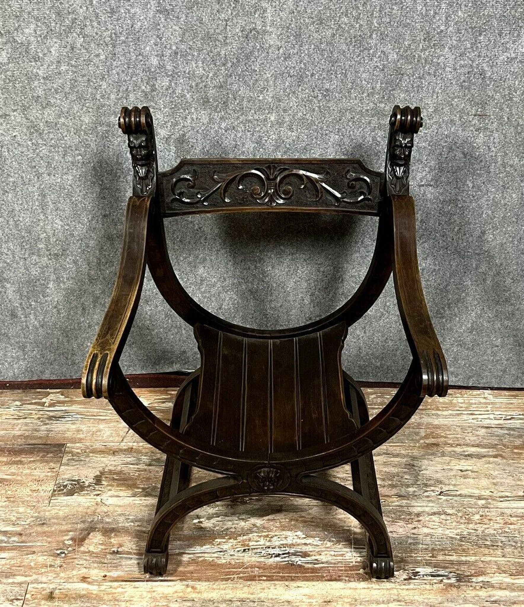 Dagobert Renaissance style armchair in solid wood, 19th century, circa 1850