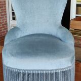 Old blue velvet toad armchair
