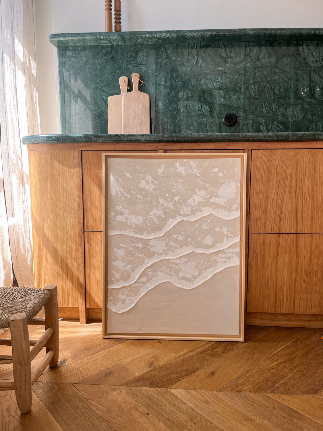 Beige and white wave relief panel