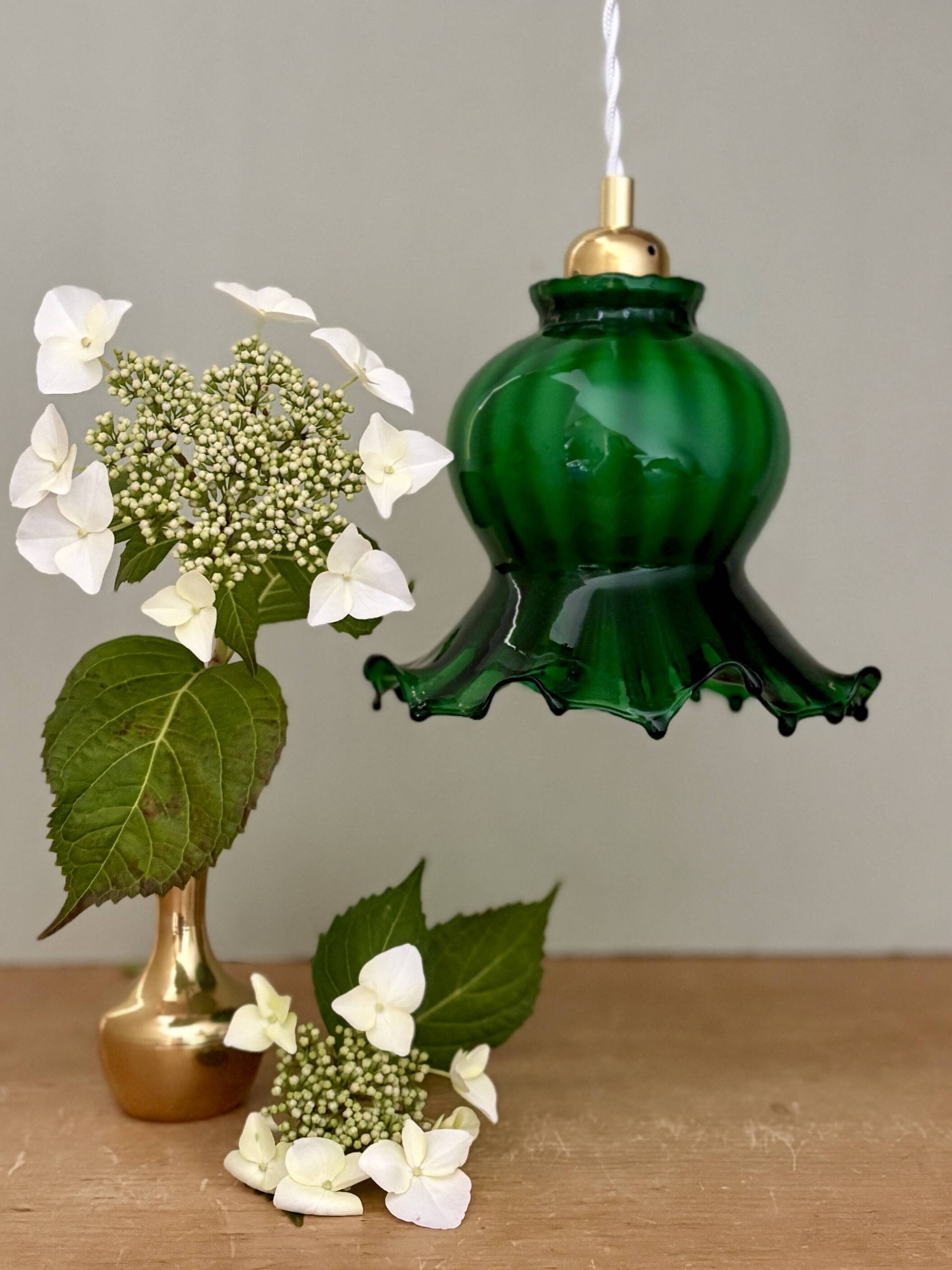 Vintage green glass tulip pendant light
