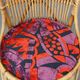 Set of 4 subtle and charming vintage 60s rattan boho chairs with colorful upholstered seats