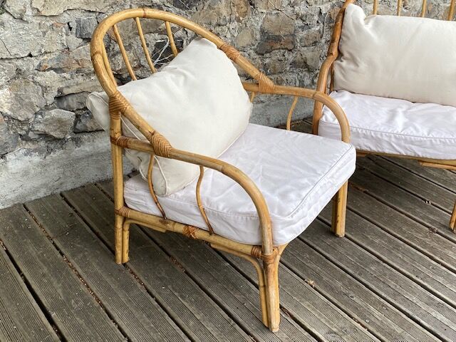 Pair rattan armchairs