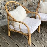 Pair rattan armchairs