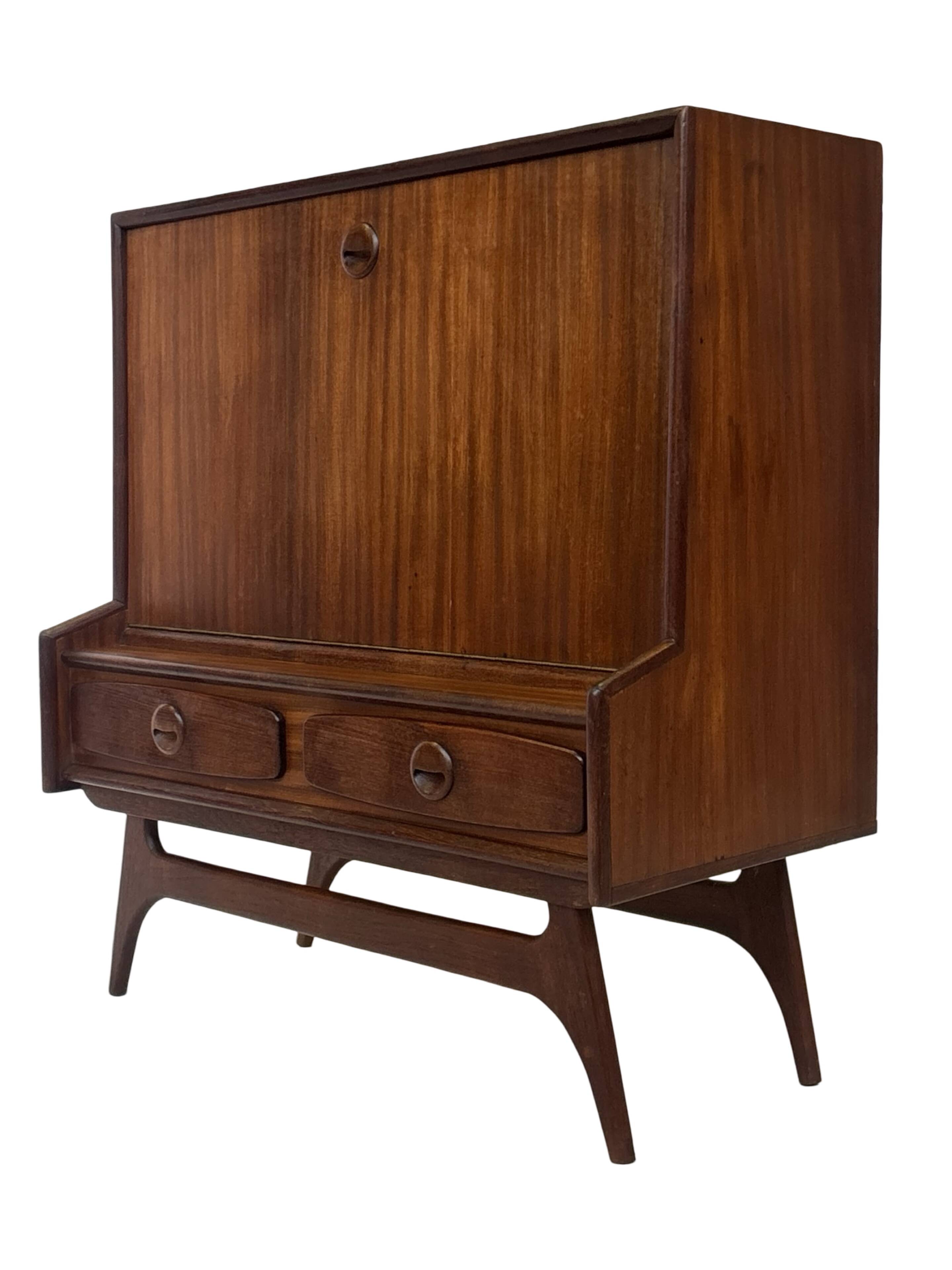 Vintage teak wall cabinet with flap door 1960s design wall unit