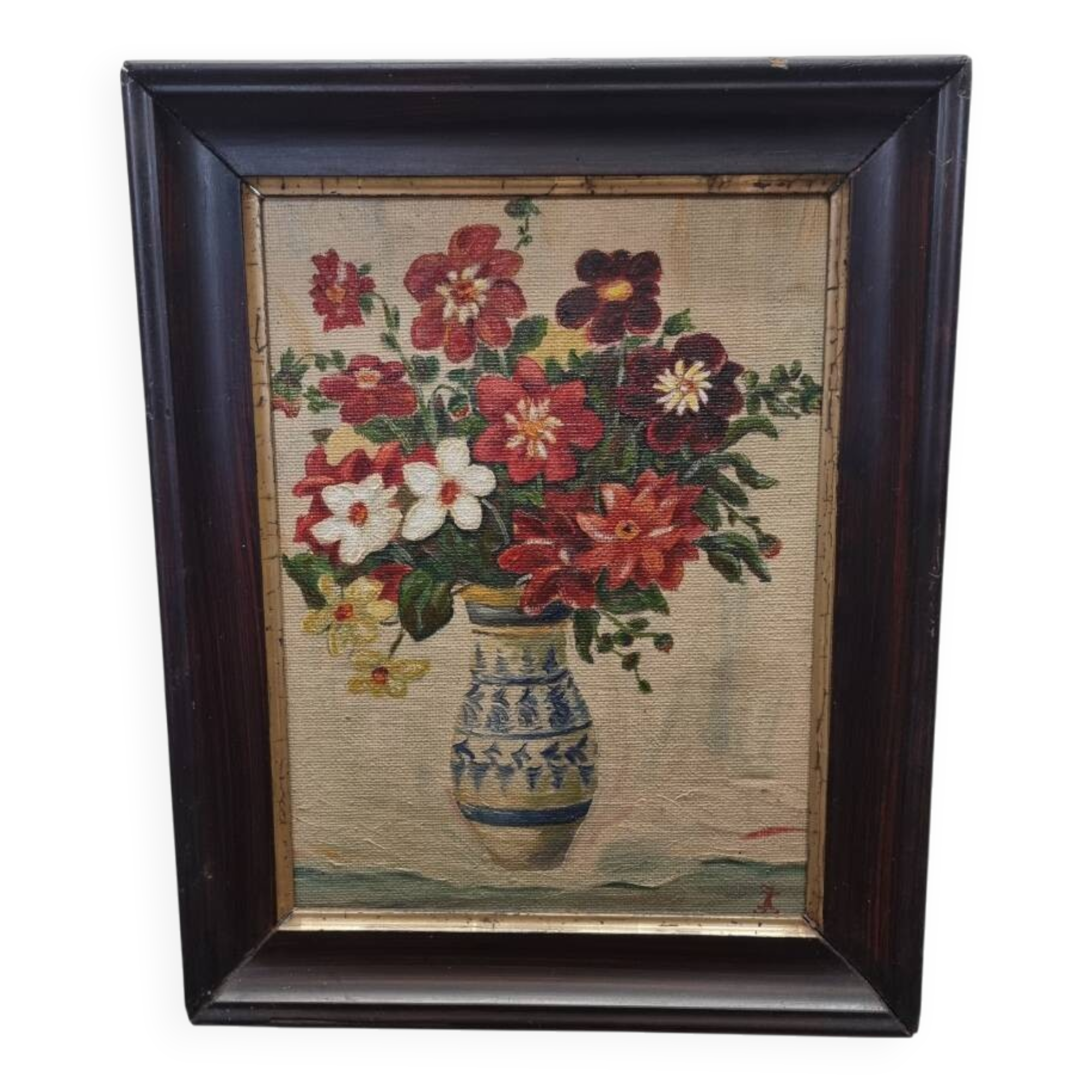 Old Flower Still Life On Canvas, early 1900s